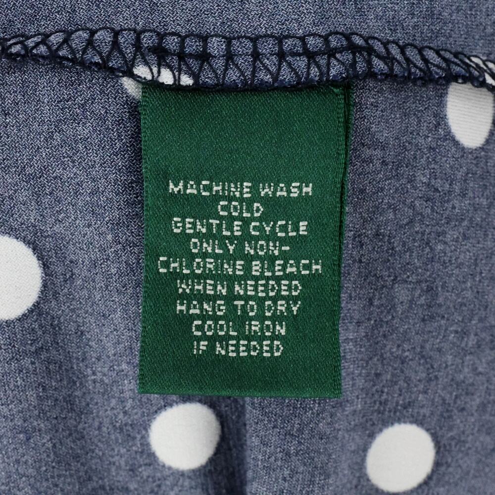 LRL Ralph Lauren Dress Womens 4 Navy Blue White Polka Dot Stretch Knit Faux Wrap - Picture 12 of 15